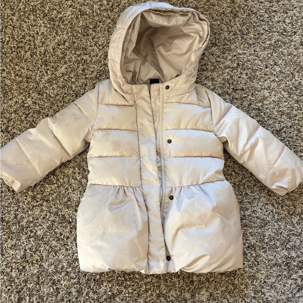Gap Toddler Girls' Cream Hooded Puffer Coat with Primaloft Size 4T